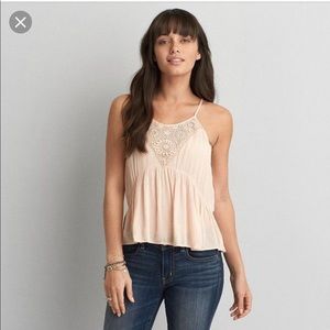 American Eagle Baby Pink Soft Peplum Tank Size M